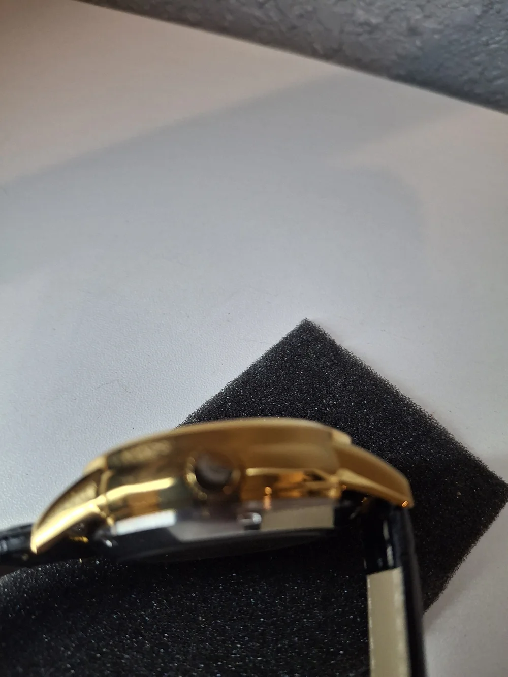 Orient Men’s Gold Case Black Leather Watch with White Dial